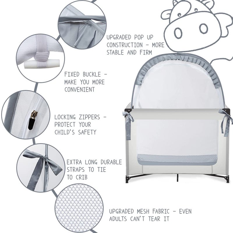 L RUNNZER Baby Pack and Play Tent, Canopy to Keep Baby from Climbing Out, Crib Tent for Playard, Pop Up Mini Crib Tent Against Falls, R07s-blue - Image 3